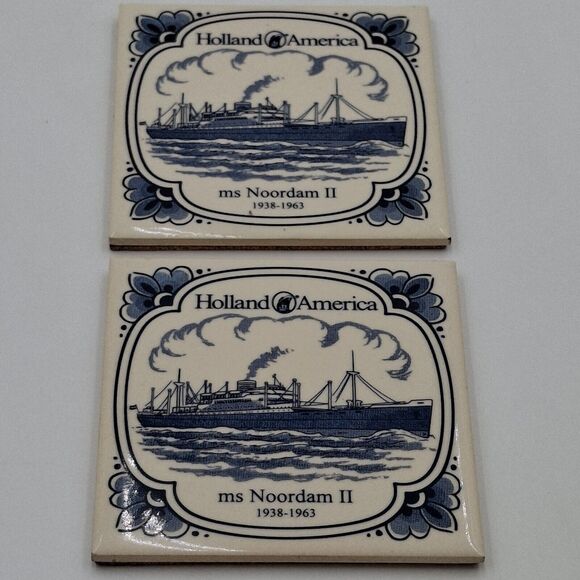 Holland American Cruise Line ms Noordam Blue Delft Coaster Tiles w/Cork Set 2 - Picture 6 of 6